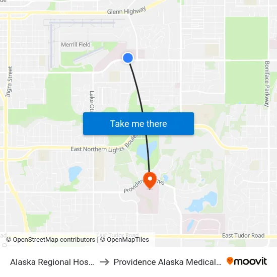 Alaska Regional Hospital S to Providence Alaska Medical Center map