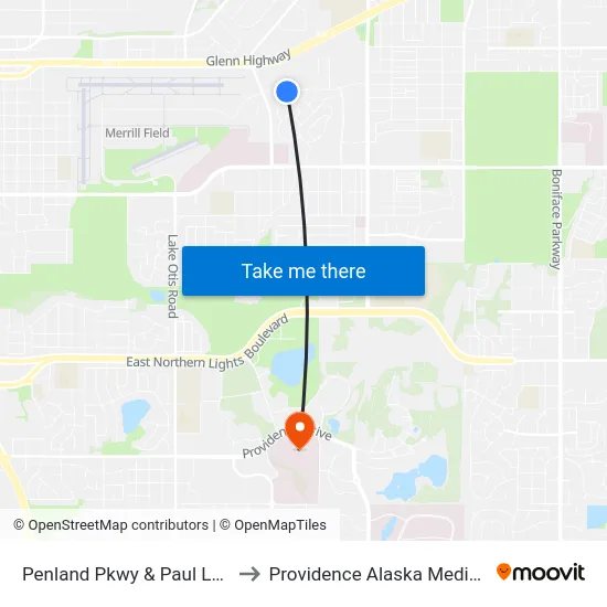 Penland Pkwy & Paul Lalone Ese to Providence Alaska Medical Center map