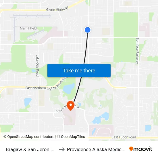 Bragaw & San Jeronimo Nnw to Providence Alaska Medical Center map