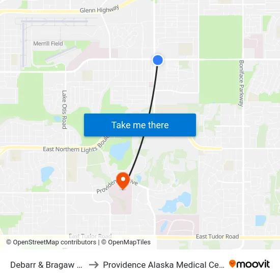 Debarr & Bragaw Ese to Providence Alaska Medical Center map