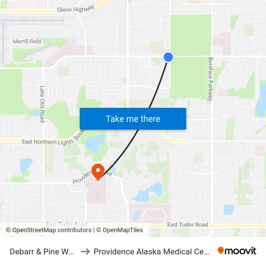 Debarr & Pine Wsw to Providence Alaska Medical Center map