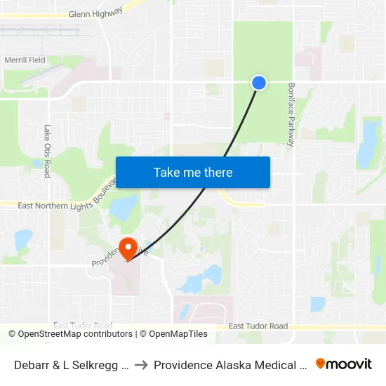 Debarr & L Selkregg Wsw to Providence Alaska Medical Center map