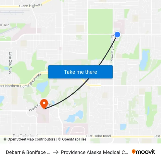 Debarr & Boniface Ese to Providence Alaska Medical Center map