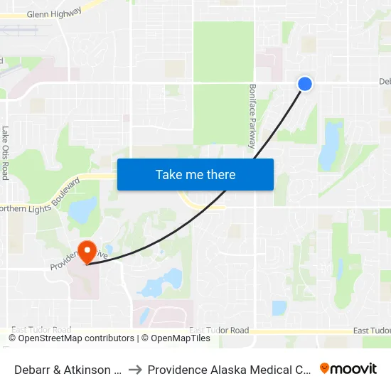 Debarr & Atkinson Ese to Providence Alaska Medical Center map