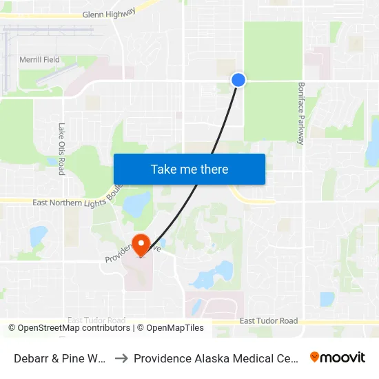 Debarr & Pine Wnw to Providence Alaska Medical Center map
