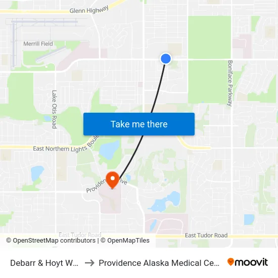 Debarr & Hoyt Wnw to Providence Alaska Medical Center map