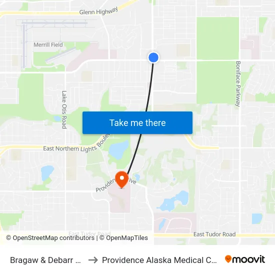 Bragaw & Debarr Nne to Providence Alaska Medical Center map