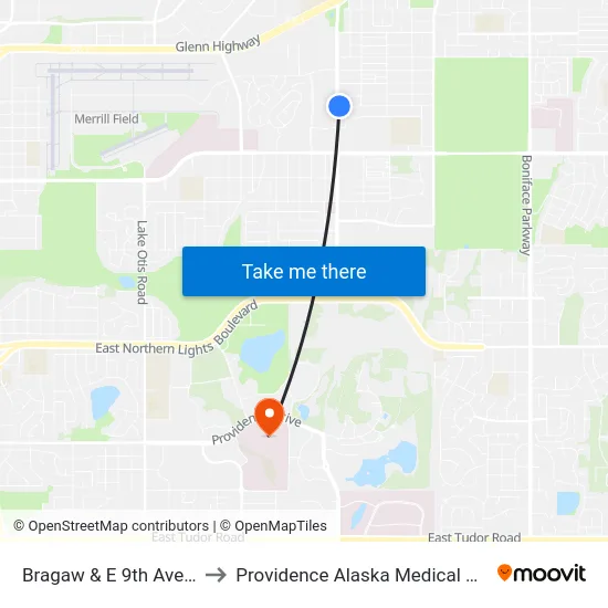 Bragaw & E 9th Ave Sse to Providence Alaska Medical Center map