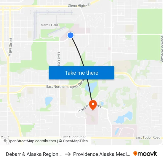 Debarr & Alaska Regional Dr Wnw to Providence Alaska Medical Center map