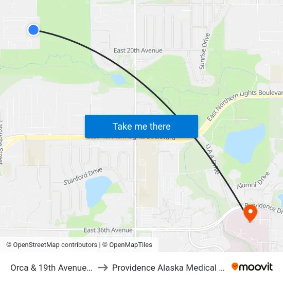 Orca & 19th Avenue Nnw to Providence Alaska Medical Center map