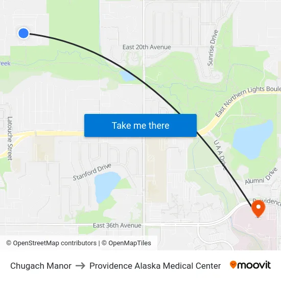 Chugach Manor to Providence Alaska Medical Center map