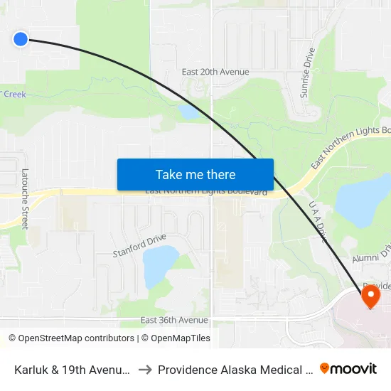 Karluk & 19th Avenue Nne to Providence Alaska Medical Center map