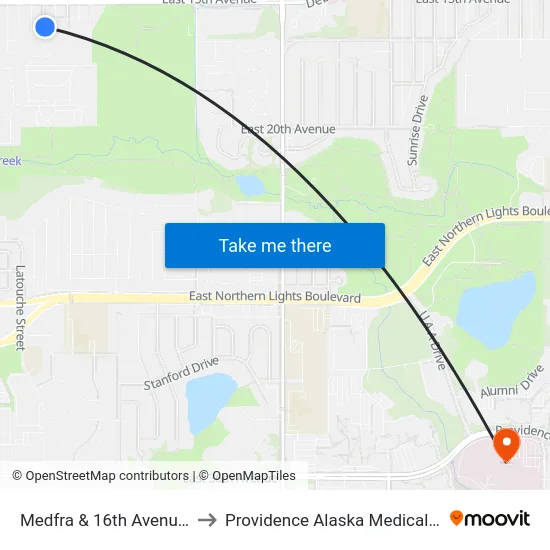 Medfra & 16th Avenue Nne to Providence Alaska Medical Center map
