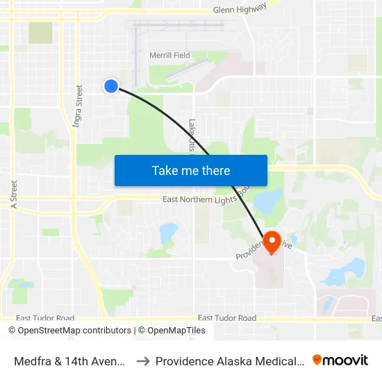 Medfra & 14th Avenue Sse to Providence Alaska Medical Center map