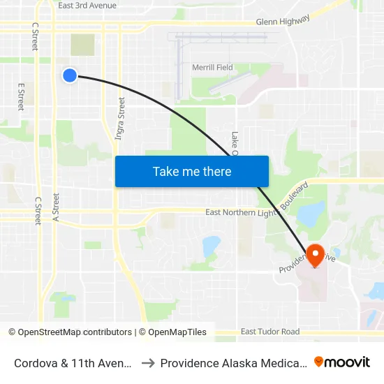 Cordova & 11th Avenue Ssw to Providence Alaska Medical Center map