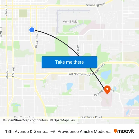 13th Avenue & Gambell Ese to Providence Alaska Medical Center map
