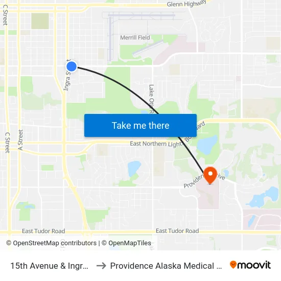 15th Avenue & Ingra Ese to Providence Alaska Medical Center map