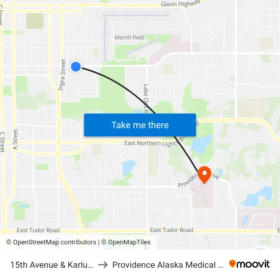 15th Avenue & Karluk Ese to Providence Alaska Medical Center map