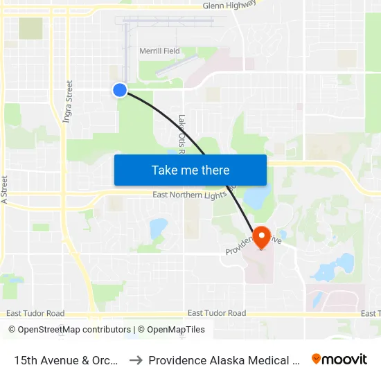 15th Avenue & Orca Ese to Providence Alaska Medical Center map