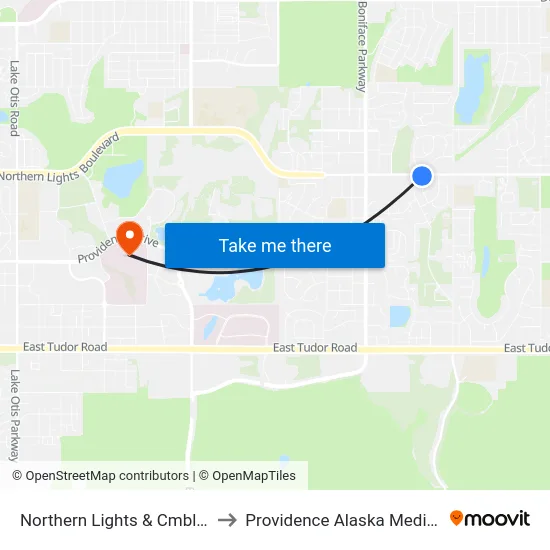 Northern Lights & Cmbl Arstr Ese to Providence Alaska Medical Center map