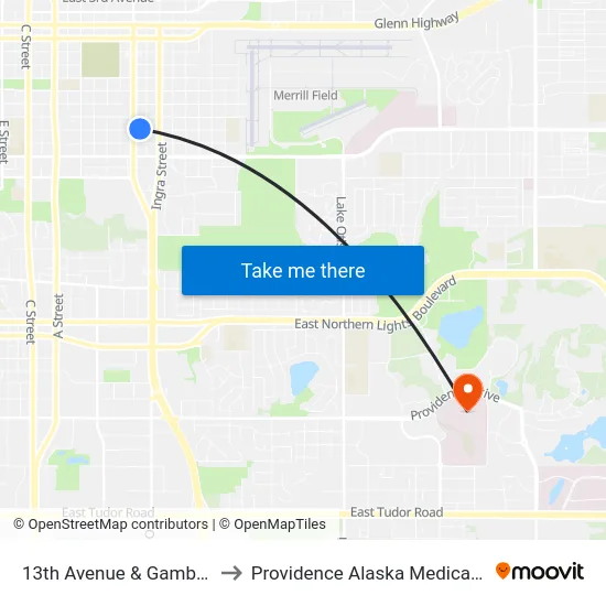 13th Avenue & Gambell Ene to Providence Alaska Medical Center map