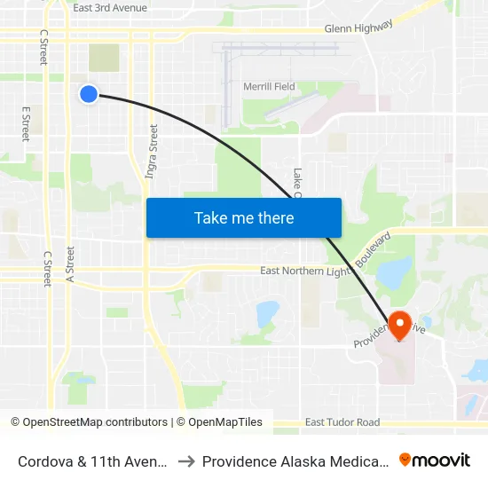 Cordova & 11th Avenue Sse to Providence Alaska Medical Center map