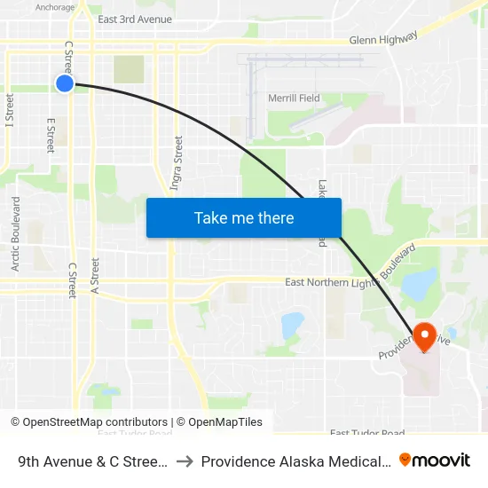 9th Avenue & C Street Wnw to Providence Alaska Medical Center map