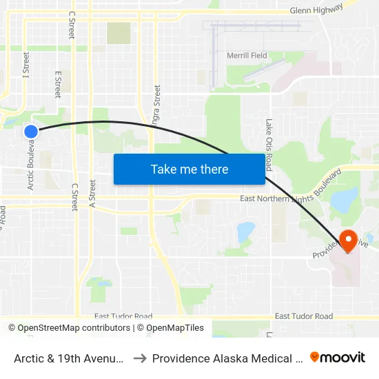 Arctic & 19th Avenue Ssw to Providence Alaska Medical Center map