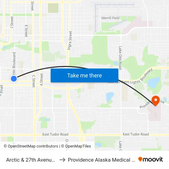 Arctic & 27th Avenue Ssw to Providence Alaska Medical Center map