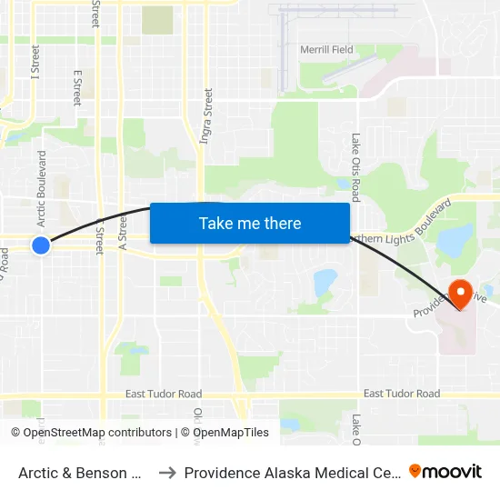 Arctic & Benson Nnw to Providence Alaska Medical Center map