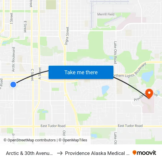 Arctic & 30th Avenue Ssw to Providence Alaska Medical Center map