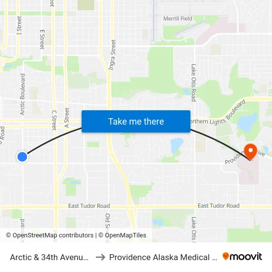 Arctic & 34th Avenue Ssw to Providence Alaska Medical Center map