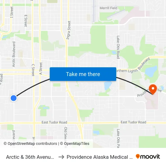 Arctic & 36th Avenue Ssw to Providence Alaska Medical Center map