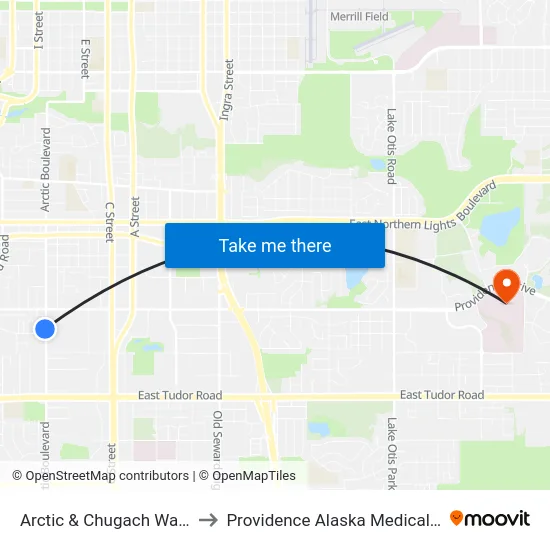 Arctic & Chugach Way Nnw to Providence Alaska Medical Center map