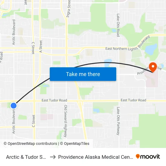 Arctic & Tudor Ssw to Providence Alaska Medical Center map