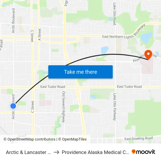 Arctic & Lancaster Ssw to Providence Alaska Medical Center map