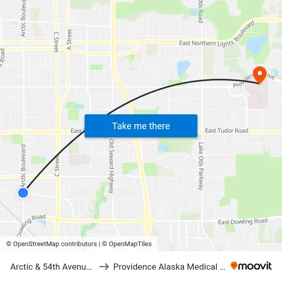 Arctic & 54th Avenue Ssw to Providence Alaska Medical Center map