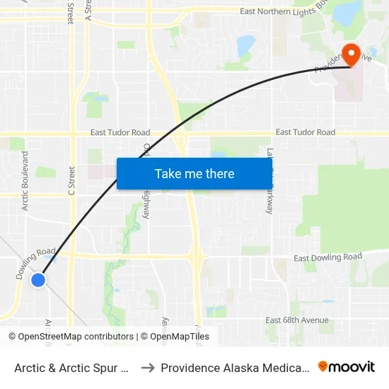 Arctic & Arctic Spur Rd Ssw to Providence Alaska Medical Center map