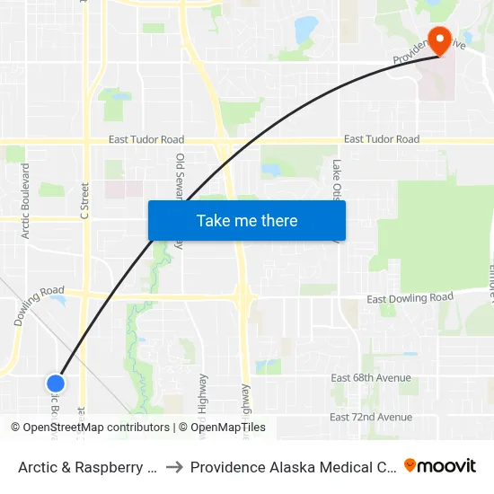 Arctic & Raspberry Ssw to Providence Alaska Medical Center map