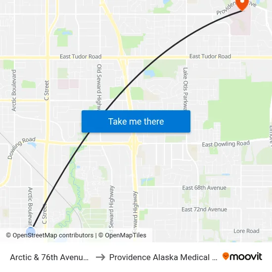 Arctic & 76th Avenue Ssw to Providence Alaska Medical Center map