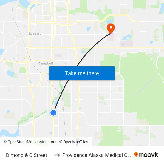 Dimond & C Street Ese to Providence Alaska Medical Center map