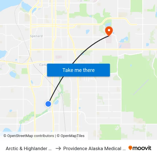 Arctic & Highlander S Nne to Providence Alaska Medical Center map