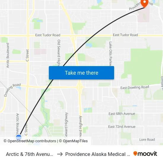 Arctic & 76th Avenue Nne to Providence Alaska Medical Center map