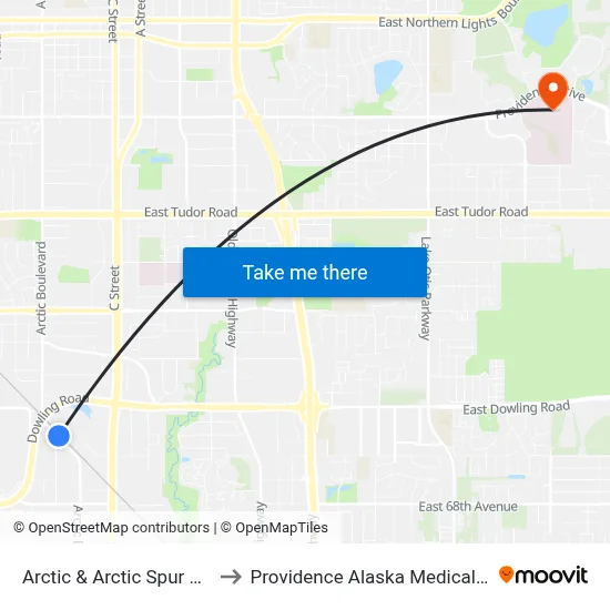 Arctic & Arctic Spur Rd Ene to Providence Alaska Medical Center map
