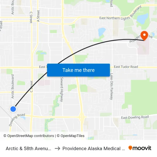 Arctic & 58th Avenue Sse to Providence Alaska Medical Center map