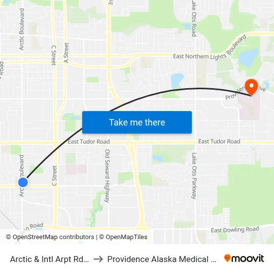 Arctic & Intl Arpt Rd Nne to Providence Alaska Medical Center map