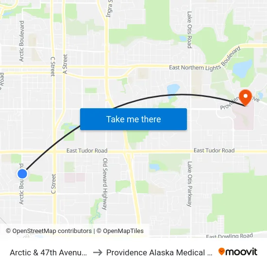 Arctic & 47th Avenue Sse to Providence Alaska Medical Center map