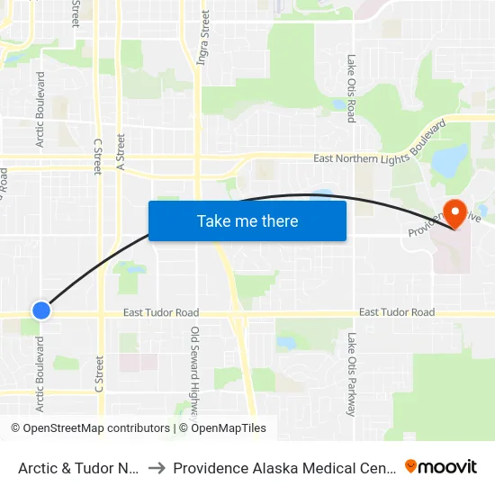 Arctic & Tudor Nne to Providence Alaska Medical Center map