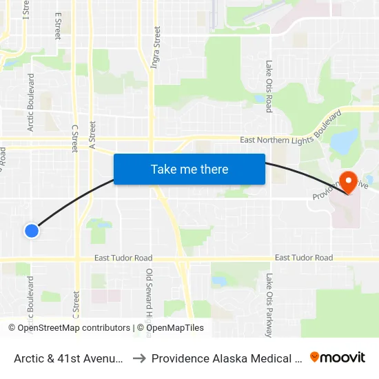 Arctic & 41st Avenue Nne to Providence Alaska Medical Center map