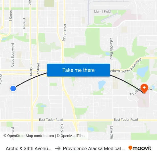 Arctic & 34th Avenue Nne to Providence Alaska Medical Center map